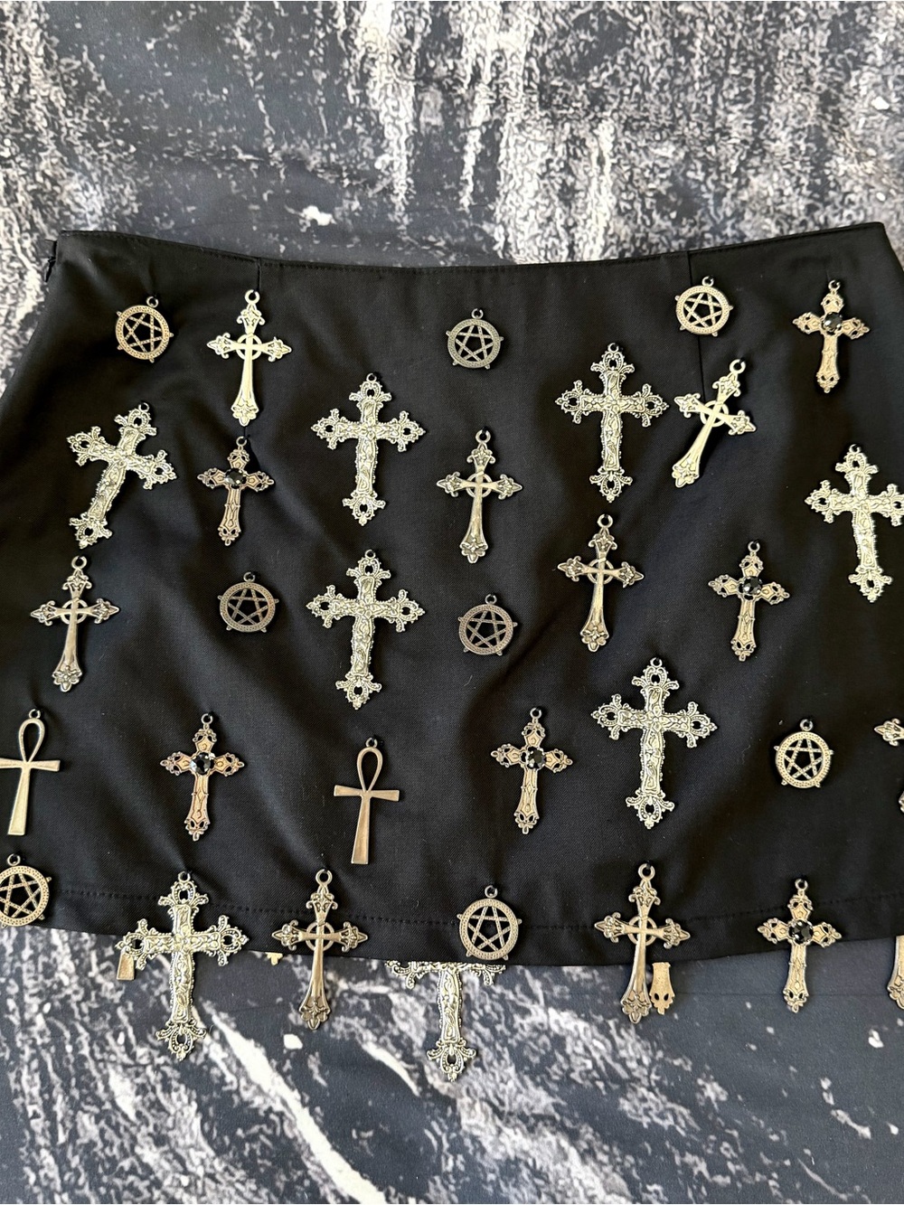 Dolls Kill Widow Idol Worship Mini Skirt Size M Black Cross Charms Goth Occult - Picture 7 of 8